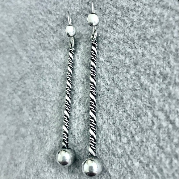 Sterling Silver Long Drop Dangle Bar Earrings Women Handcrafted Handmade Jewelry - Picture 7 of 7